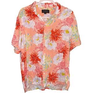 Pacsun Men's Hawaiian Shirt, Floral Print Size Large button up pink tropical EUC